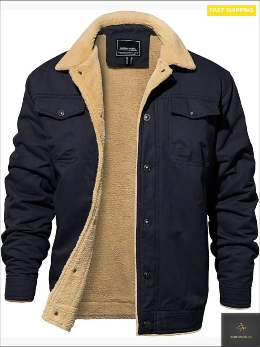 Men's Thermal Winter Jacket Fleece Lined Cargo Work Coat Warm Cotton Sherpa